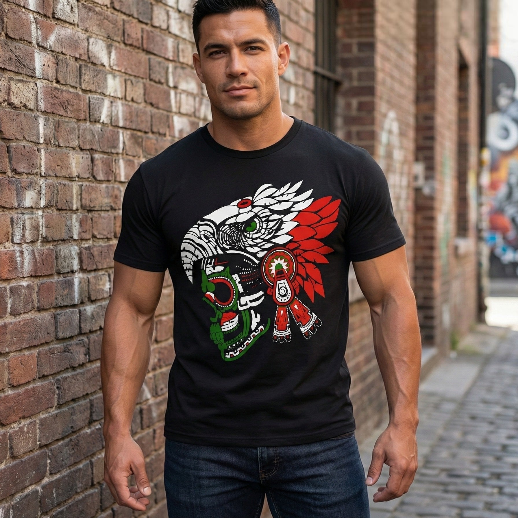 Aztec Eagle Warrior Graphic Short Sleeve T-Shirt